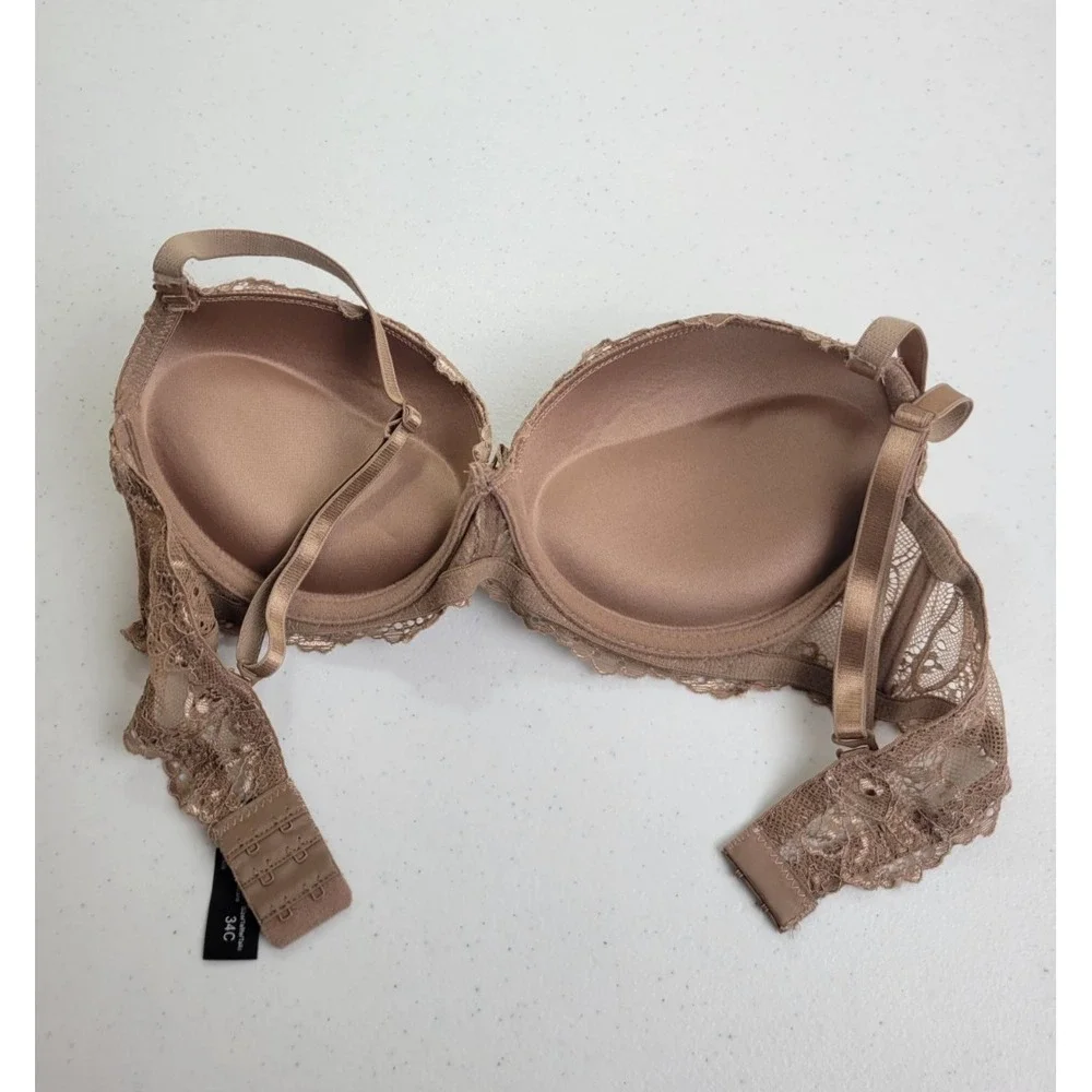 Rene Rofe Push Up Bra Underwire Floral Lace Romantic Chic Tan Brown Sz 34C - Picture 5 of 8